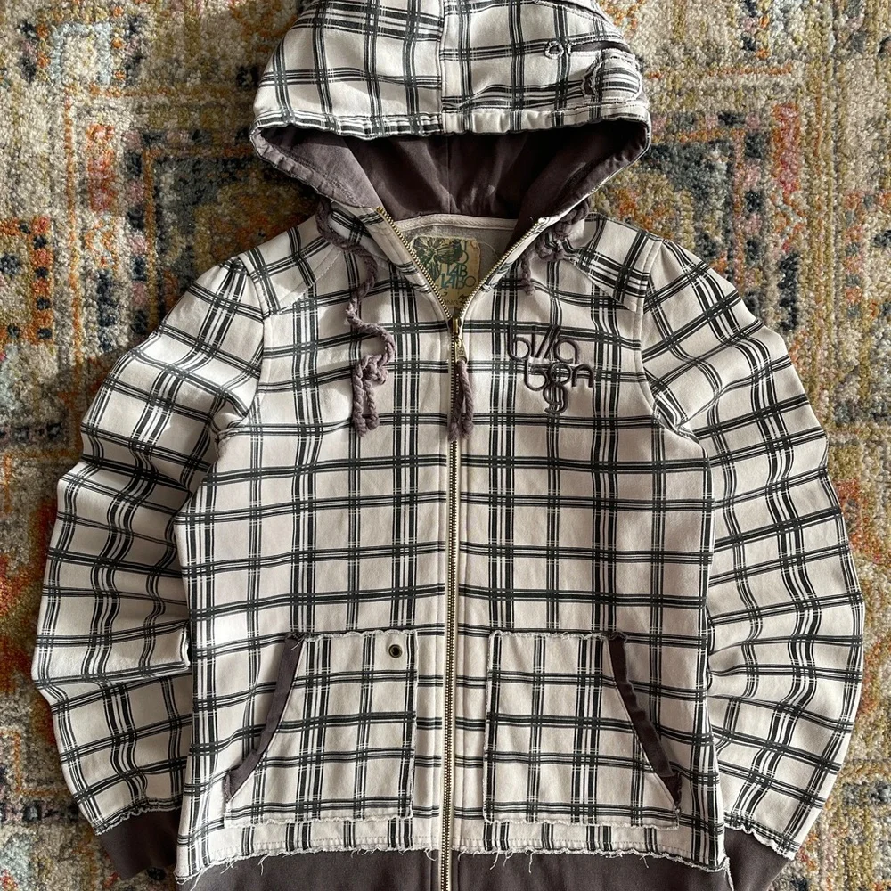 Y2K Women’s Billabong Black and White Plaid Hoodie - Picture 1 of 4